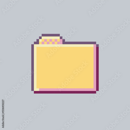 yellow file folder sign in pixel art style with isolated background