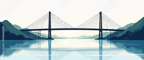 Bridge across river vector simple 3d smooth isolated on white background