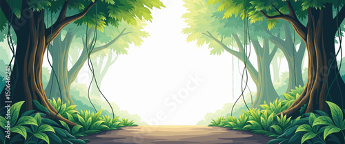 Rainforest path with vines vector simple 3d smooth isolated on white background