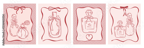 Vintage greeting card set with bottles of perfume