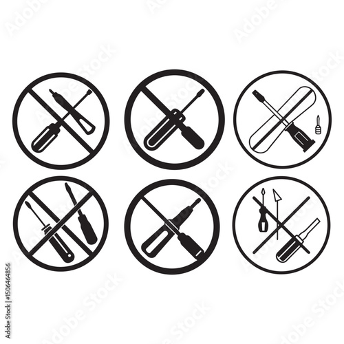 Prohibited Tools A Set of No-Entry Screwdriver Icons