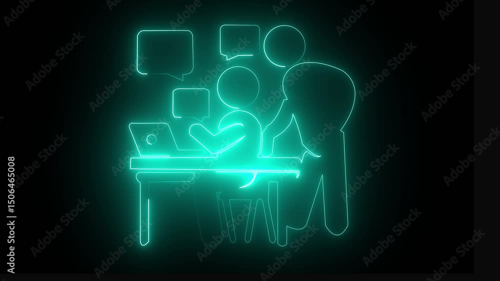 Glowing Neon Project Management Icon, Symbol of Planning and Organization, HD Video Motion Graphic Animation on Black Background gr0upe miting .