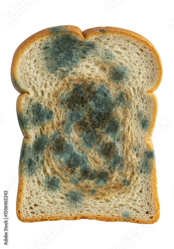 Isolated Moldy Bread Slice with Spores on Transparent Background
