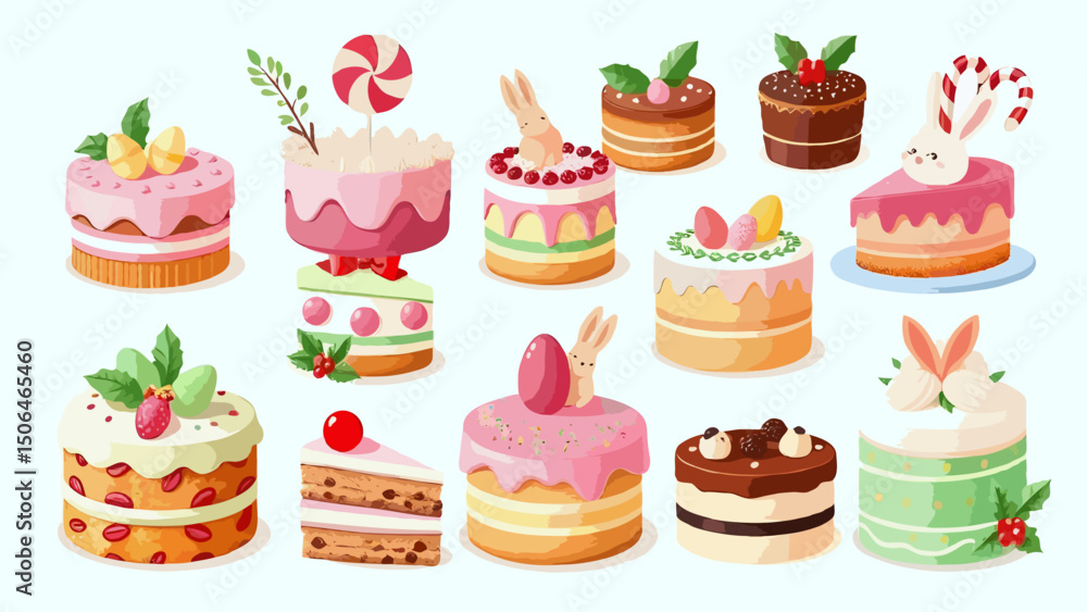 set of cakes vector on white background set of cakes vector on white background