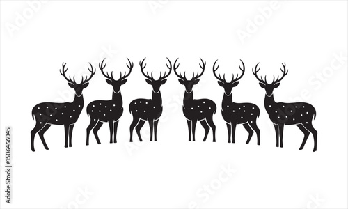 Spotted Deer Antler Silhouette Vector – Wild Deer Herd Illustration

