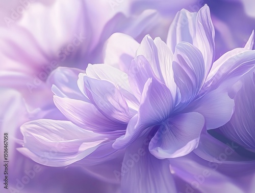 Close-up of an Anemone flower, soft petals in shades of purple and white