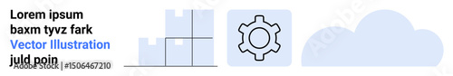 Grid chart, gear, cloud in minimalistic style. Ideal for data management, cloud computing, software development, process optimization, technology solutions, digital infrastructure simple landing