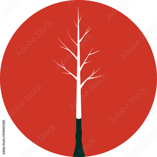 Vector silhouette illustration of a tree with red leaves, symbolizing nature's autumnal design