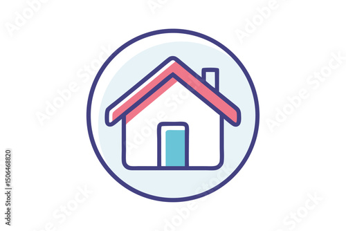 Wallpaper Mural Simple House Icon in a Circle with Pink Roof and Blue Door Torontodigital.ca