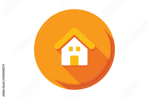 Home Icon on Orange Circle with Long Shadow Flat Design
