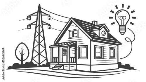 A sketch drawing of a residential house building vector illustration