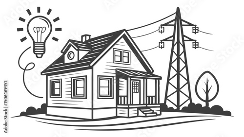 Architectural drawing of a residential home building, a vector sketch illustration of an exterior house design or model