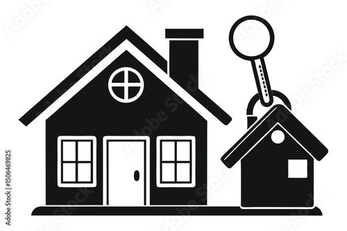 House and Key Icon Real Estate Home Ownership and Property Concepts