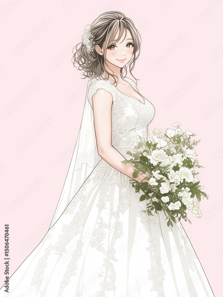Fototapeta premium 少女漫画風花嫁イラスト