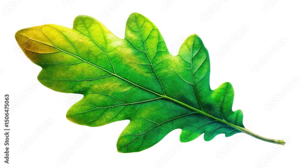 Fototapeta premium Oak Leaf, Green Leaf Isolated, White Background, Nature Photography, Stock Photo, High Resolution, Botanical Image, Single Leaf, Autumn Leaf, Spring Leaf, Green Oak Leaf