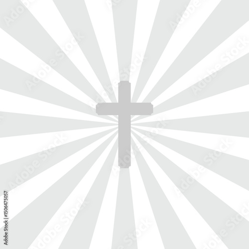 Radiant cross with light rays on a gray background, symbolizing hope, salvation, and spirituality.