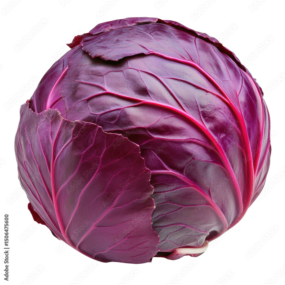 Obraz premium Red cabbage isolated on a Transparent background showcasing vibrant color and texture for culinary use, Red cabbage isolated in PNG background format