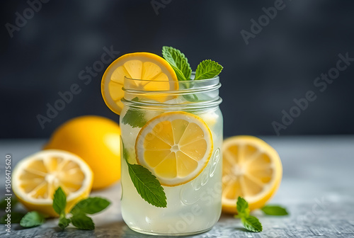 Refreshing lemonade in mason jar with citrus slices, ideal for summer drinks