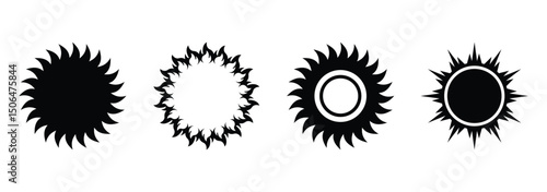 Sun icon set. Summer sunlight icon. Sun for web icons. Simple black sun icon set design with wavy rays on a white background. Vector illustration. EPS 10
