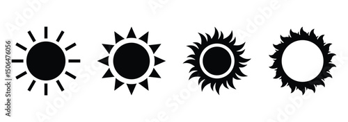 Set of black sun icon vector illustration isolated on white backogrund.