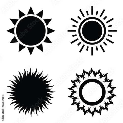Sun illustrations representing warmth, brightness, and daylight. Ideal for vacation flyers or banners.