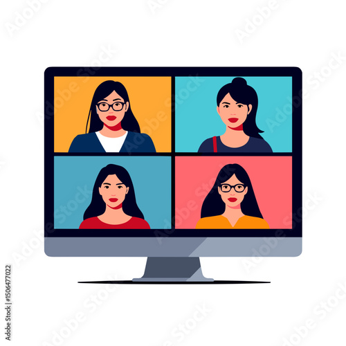Engaging video conference grid view with diverse participants, modern connection