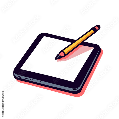 Bold vector illustration of tablet with stylus, modern digital creativity