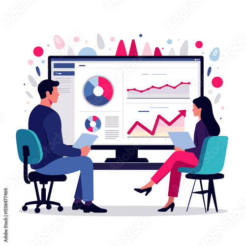 Collaborative discussion on productivity dashboard, modern digital workspace
