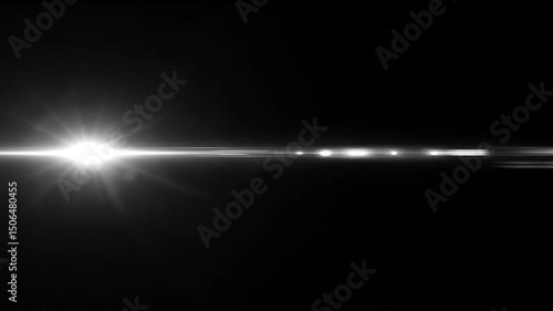 Horizontal movement of soft white light flare with subtle blooming glow on a pure black background
