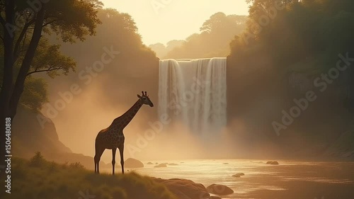 giraffe in the sunset astronaut surfing on the moon