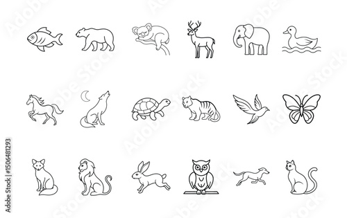 Collection of lineart animal icons
