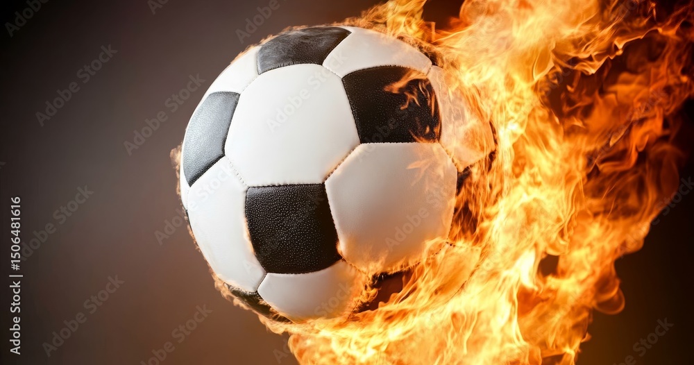 Fototapeta premium Fiery Football Composition of Flaming Soccer Ball, Sports Photography, Passion, Energy Soccer, Fire