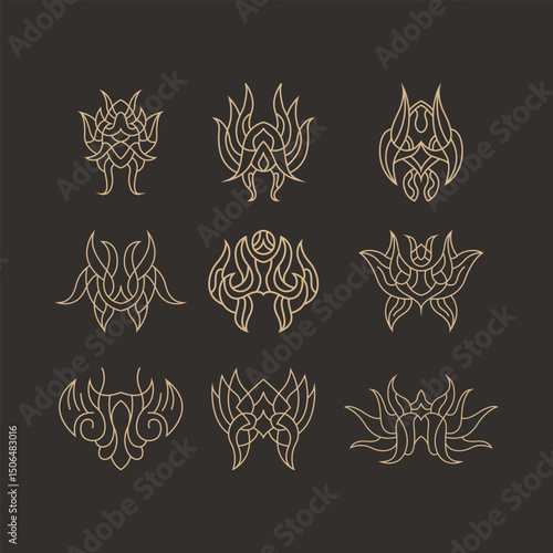 A Set of 9 Abstract Tribal Curvy Monoline Emblem