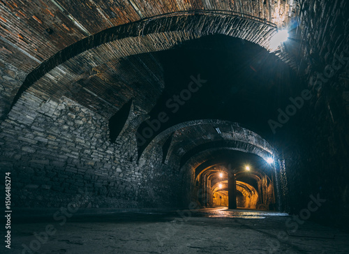 Mexican colonial street in Guanajuato, a city with a tunnel between mountains, dark and rustic.