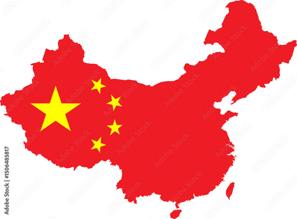 Fototapeta premium China national flag map with country boundary shape (Web Mercator projection)