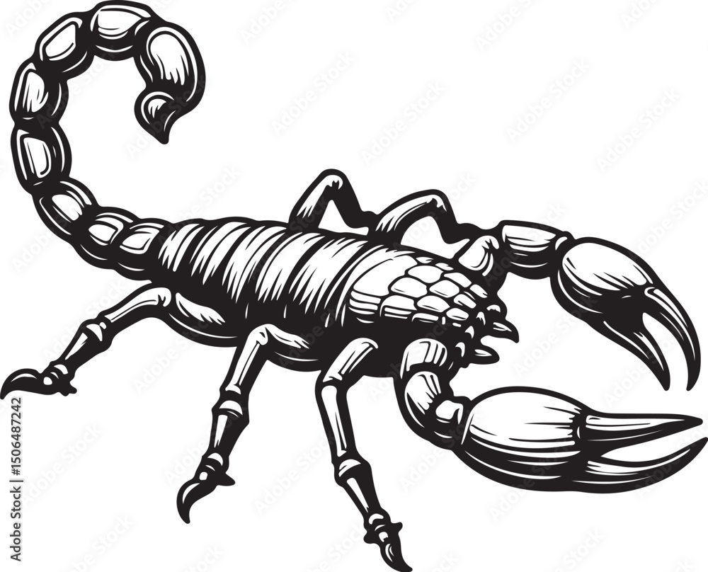 Fototapeta premium Detailed Black and White Illustration of a Scorpion