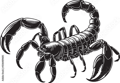 Detailed Black and White Illustration of a Scorpion