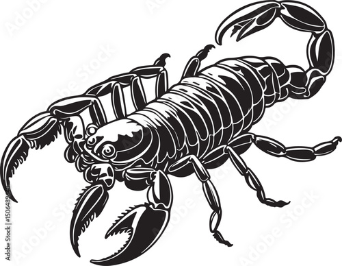 Detailed Black and White Illustration of a Scorpion
