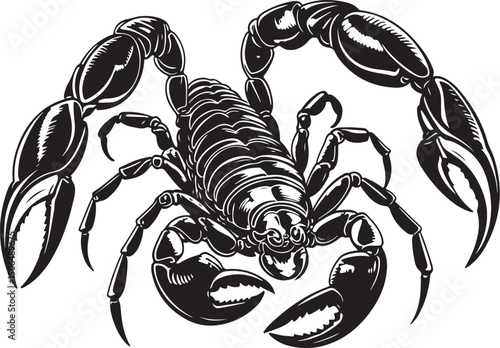 Detailed Black and White Illustration of a Scorpion