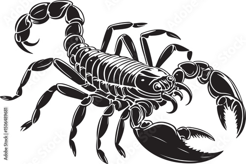 Detailed Black and White Illustration of a Scorpion