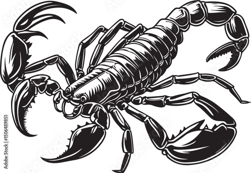 Detailed Black and White Illustration of a Scorpion