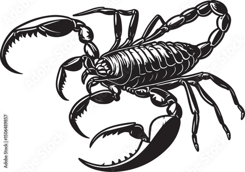 Detailed Black and White Illustration of a Scorpion