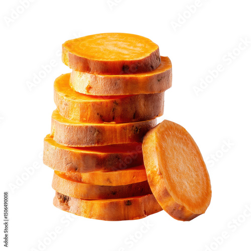 Stacked Slices of Fresh Sweet Potato with Transparent Background
