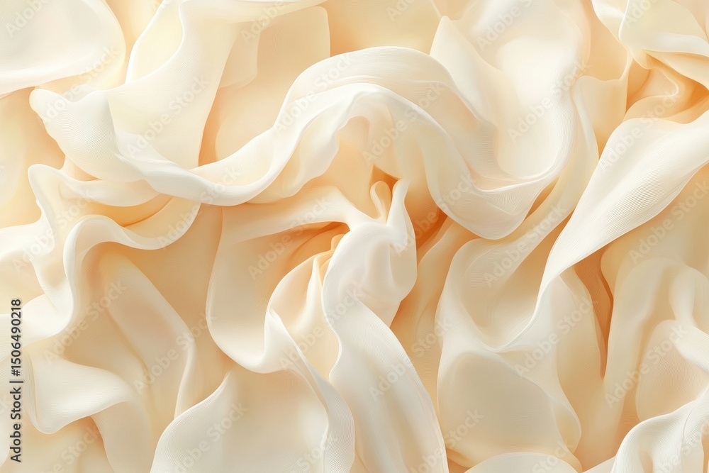 Fototapeta premium Creamy off-white fabric draped in soft, undulating folds, creating a luxurious, textured background