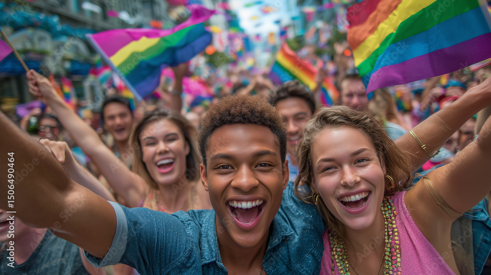 Authentic portraits capture the joyful spirit of diverse individuals at a Pride Month event, showcasing authentic expressions and symbols of equality. Authentic portraits capture the joyful spirit of diverse individuals at a Pride Month event, showcasing authentic expressions and symbols of equality.