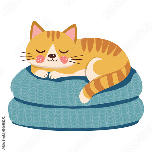 cat sleeping on a blanket illustration