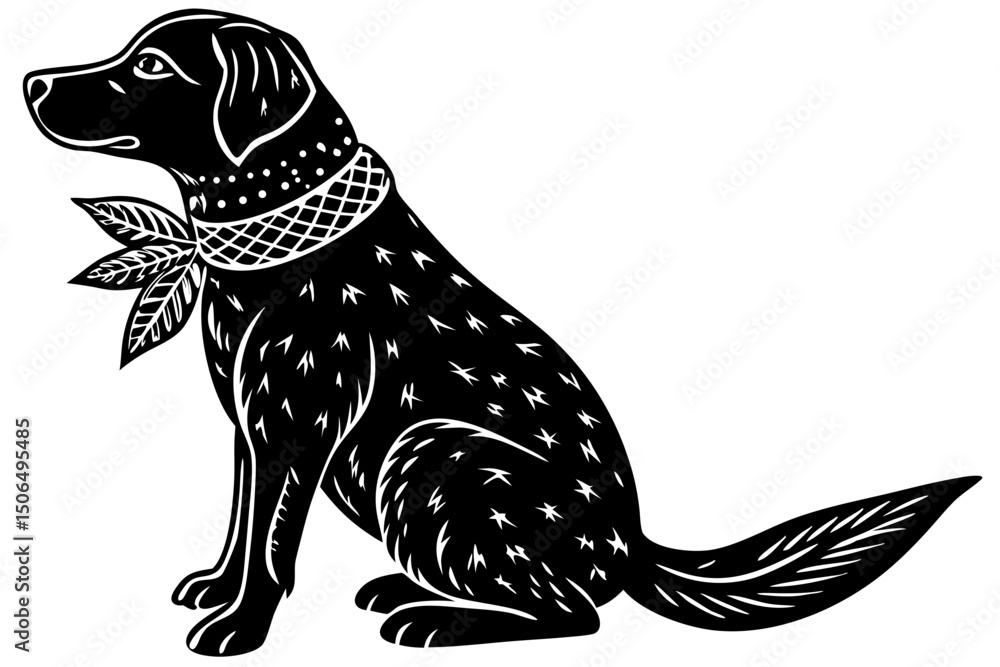 Fototapeta premium Elegant Black Labrador Retriever Dog Illustration, labrador, retriever, dog, black, profile, detailed, monochrome, clipart, position, realistic, friendly, lovely, collar, canine, sophisticated, compan