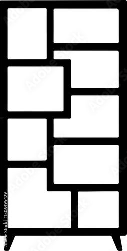 Stylized silhouette of a contemporary bookshelf with geometric design