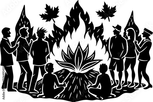 Campfire Gathering Friends Enjoying a Bonfire Under the Autumn Leaves, campfire, friends, gathering, autumn, leaves, memories, relaxed, escape, bonding, picture, woods, meeting, community, flame, enjo