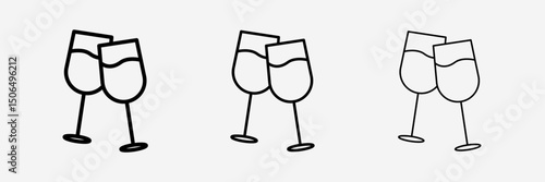 Clinking glasses icon Two clinking wineglasses vector sketch illustration for print, web, mobile and infographics isolated on white background.